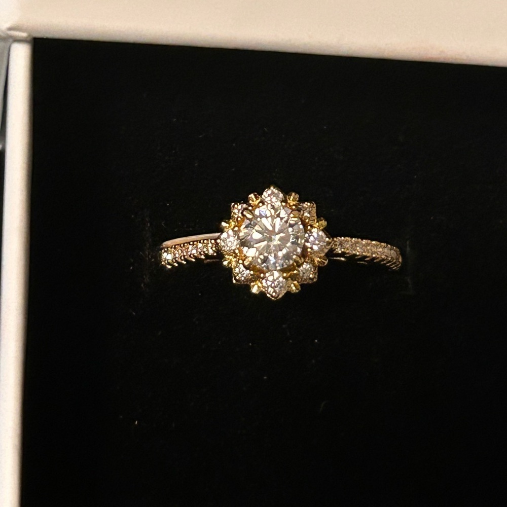 Moissanite Floral Halo Solitaire Ring 925 Silver - Size 10